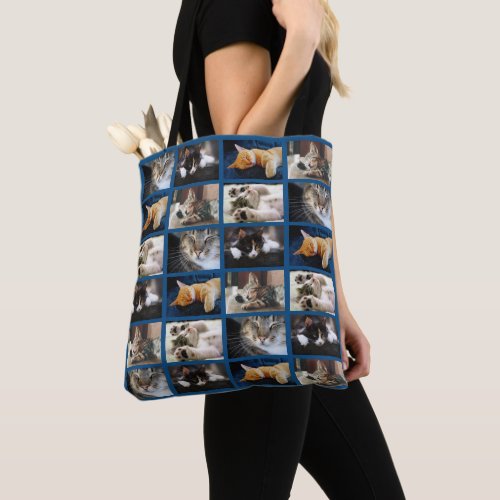 Create Your Own 5 Photo Collage Blue Border Tote Bag
