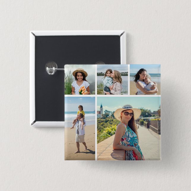 Create Your Own 5 Photo Collage Button (Front & Back)