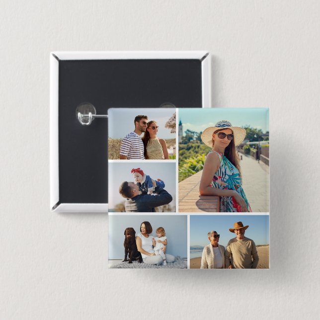 Create Your Own 5 Photo Collage Button (Front & Back)