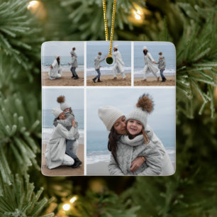 Create Your Own 5 Photo Collage Ceramic Ornament