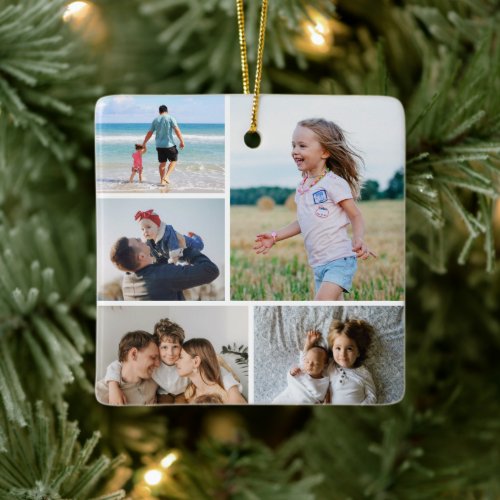 Create Your Own 5 Photo Collage Ceramic Ornament