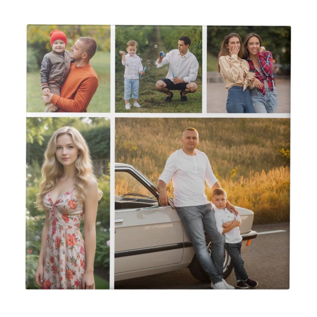 Create Your Own 5 Photo Collage Ceramic Tile (Front)