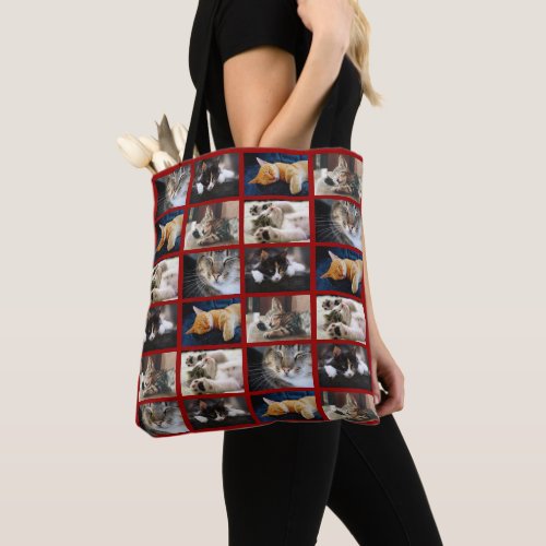 Create Your Own 5 Photo Collage Dark Red Border Tote Bag