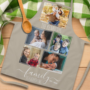 Create Your Own 5 Photo Collage Family Name Beige Apron