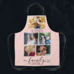 Create Your Own 5 Photo Collage Family Name Pink Apron<br><div class="desc">Design your own personalized photo apron by adding 5 favorite pictures. Customize with family name and established year.</div>