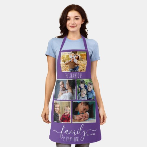 Create Your Own 5 Photo Collage Family Name Purple Apron