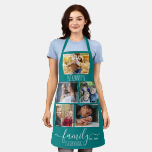 Create Your Own 5 Photo Collage Family Name Teal Apron