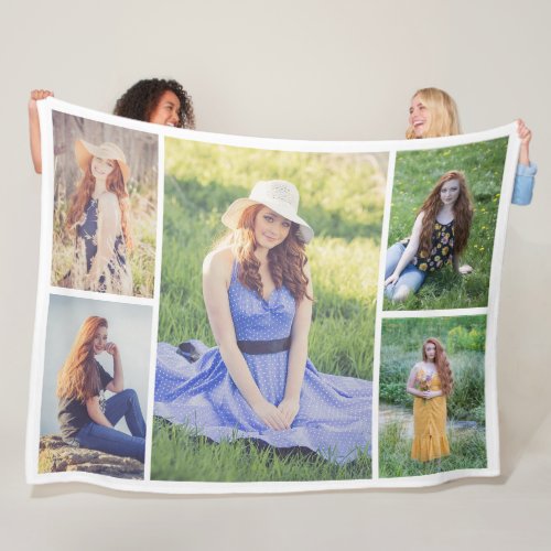 Create Your Own 5 Photo Collage Fleece Blanket
