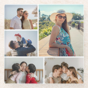 Create Your Own 5 Photo Collage Glass Coaster