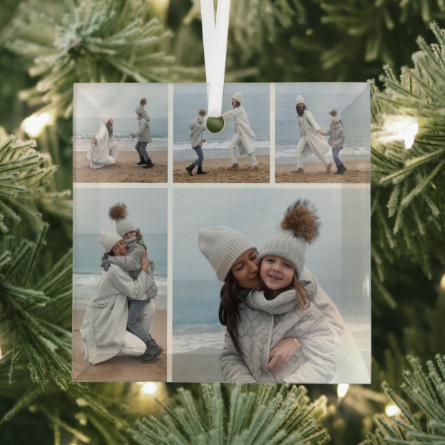 Create Your Own 5 Photo Collage Glass Ornament (Insitu)