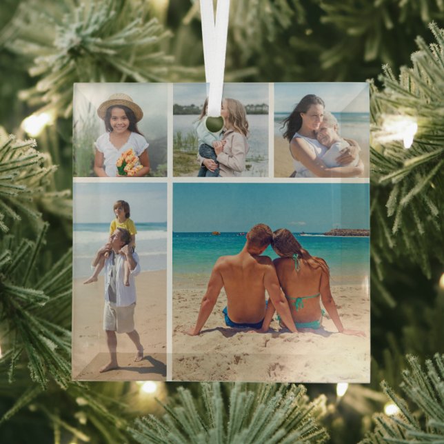 Create Your Own 5 Photo Collage Glass Ornament (Insitu)