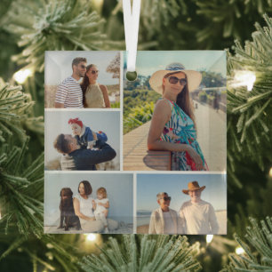 Create Your Own 5 Photo Collage Glass Ornament
