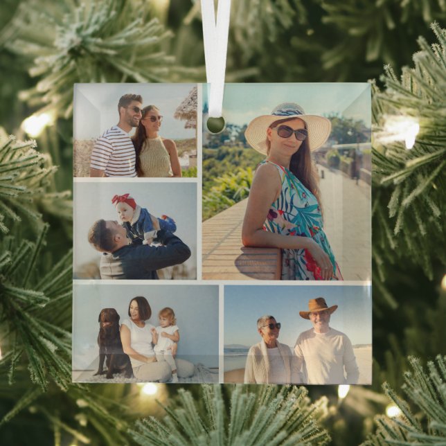 Create Your Own 5 Photo Collage Glass Ornament (Insitu)