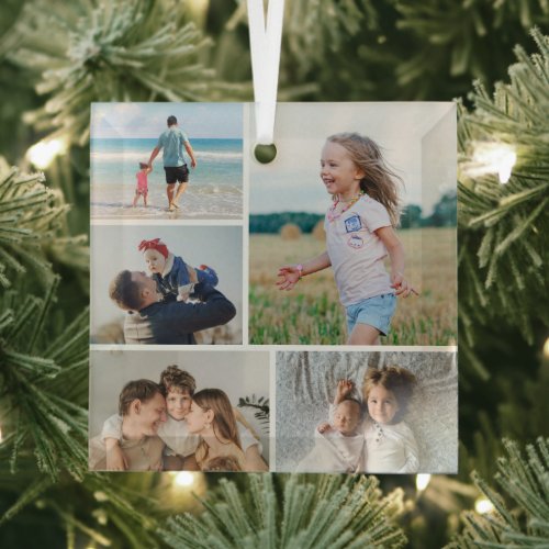 Create Your Own 5 Photo Collage Glass Ornament