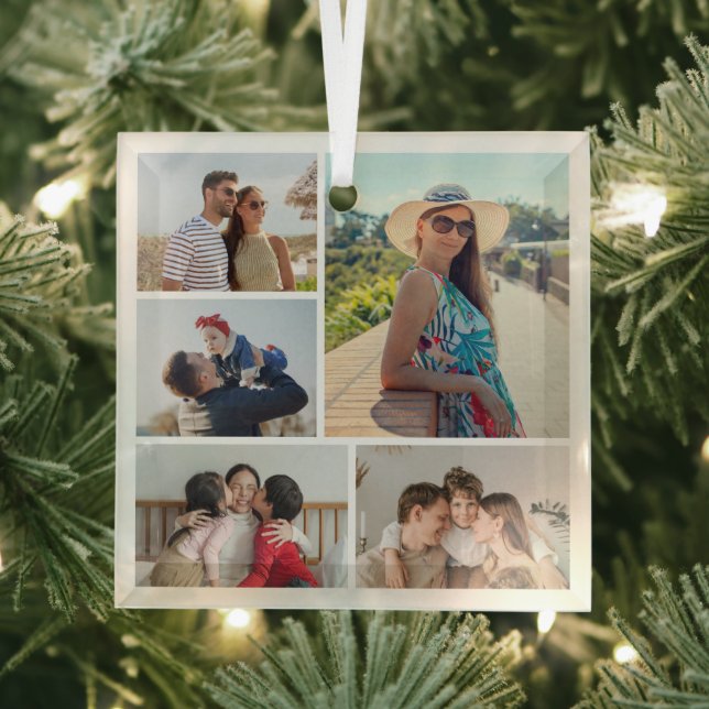 Create Your Own 5 Photo Collage Glass Ornament (Insitu)
