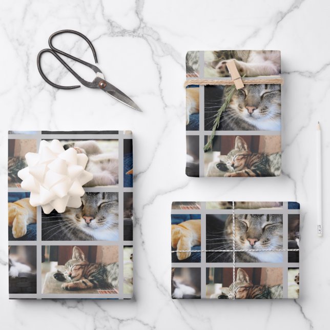 Create Your Own 5 Photo Collage Gray Border Wrapping Paper Sheets (Front)