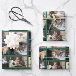 Create Your Own 5 Photo Collage Green Border Wrapping Paper Sheets