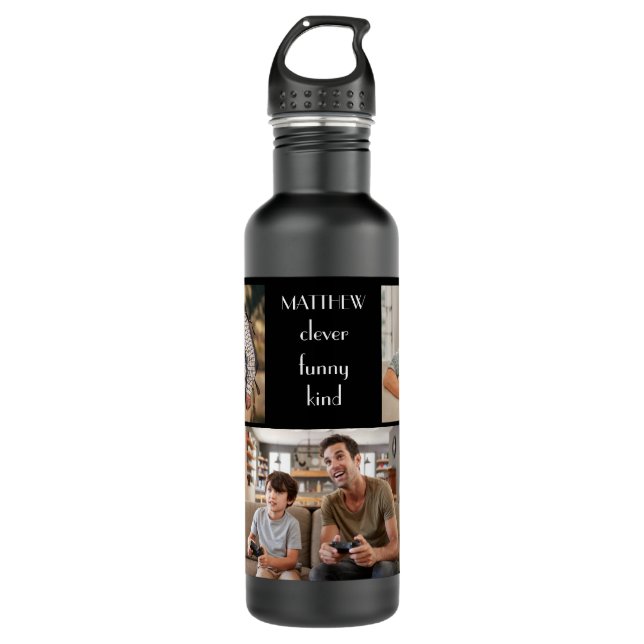 Create Your Own 5 Photo Collage Kids Family Name S Stainless Steel Water Bottle (Front)