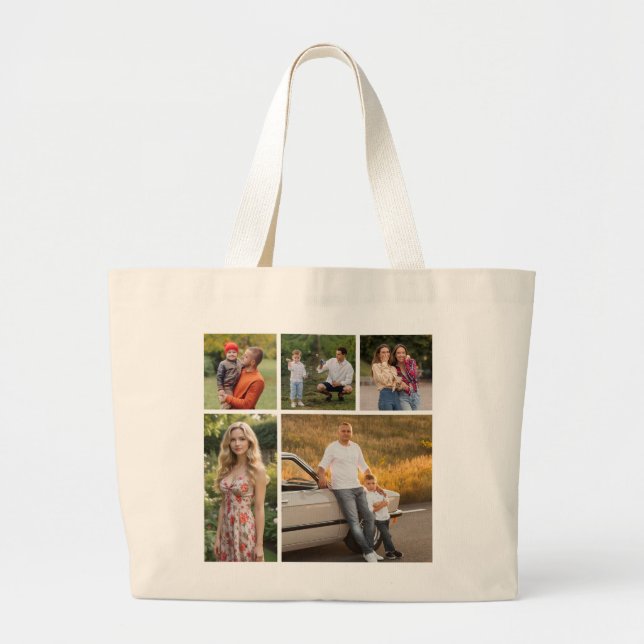 Create Your Own 5 Photo Collage Large Tote Bag (Front)