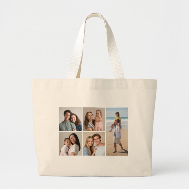 Create Your Own 5 Photo Collage Large Tote Bag (Front)