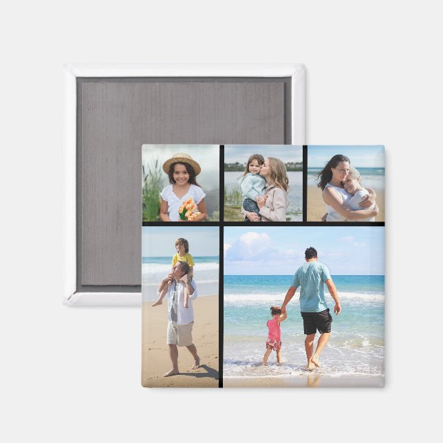 Create Your Own 5 Photo Collage Magnet (Front/Back)
