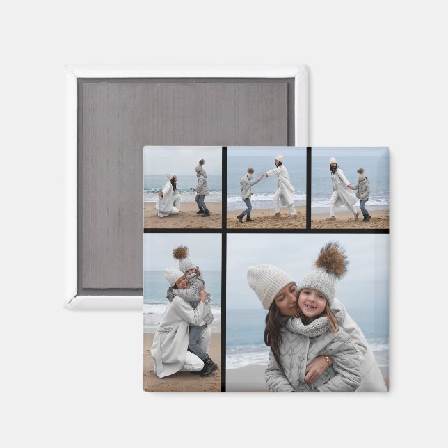 Create Your Own 5 Photo Collage Magnet (Front/Back)