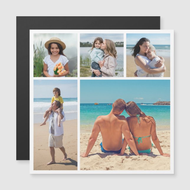 Create Your Own 5 Photo Collage Magnetic Card (Front/Back)