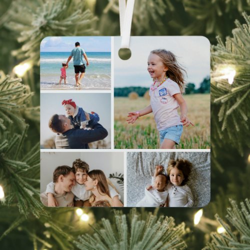 Create Your Own 5 Photo Collage Metal Ornament