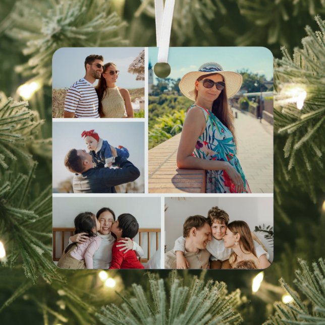 Create Your Own 5 Photo Collage Metal Ornament (Insitu)