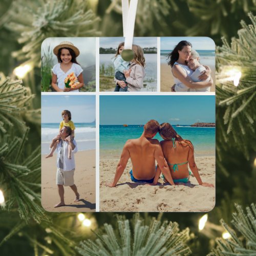 Create Your Own 5 Photo Collage Metal Ornament