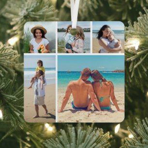 Create Your Own 5 Photo Collage Metal Ornament
