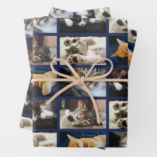 Create Your Own 5 Photo Collage Navy Blue Border Wrapping Paper Sheets