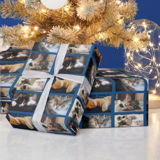 Create Your Own 5 Photo Collage on Blue Wrapping Paper