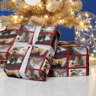 Create Your Own 5 Photo Collage on Dark Red Wrapping Paper