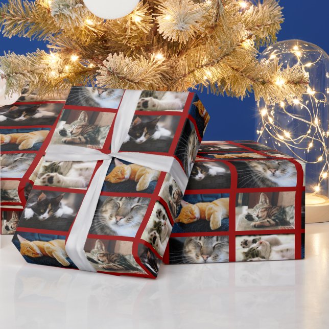 Create Your Own 5 Photo Collage on Dark Red Wrapping Paper (Holidays)