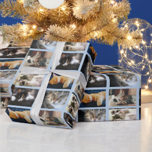 Create Your Own 5 Photo Collage on Light Blue Wrapping Paper