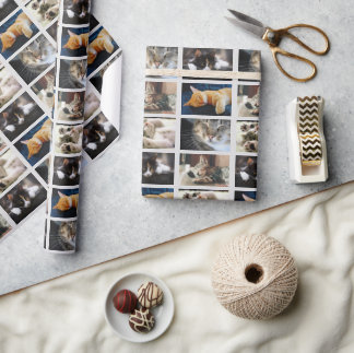 Create Your Own 5 Photo Collage on Light Gray Wrapping Paper