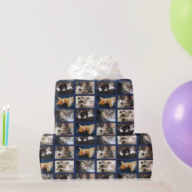 Create Your Own 5 Photo Collage on Navy Blue Wrapping Paper (Party Gifts)