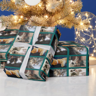 Create Your Own 5 Photo Collage on Teal Wrapping Paper