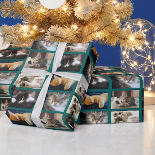 Create Your Own 5 Photo Collage on Teal Wrapping Paper