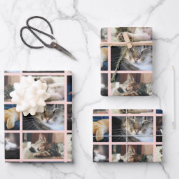 Create Your Own 5 Photo Collage Pink Border Wrapping Paper Sheets