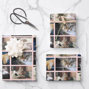 Create Your Own 5 Photo Collage Pink Border Wrapping Paper Sheets