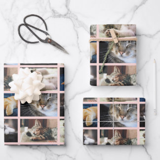 Create Your Own 5 Photo Collage Pink Border Wrapping Paper Sheets