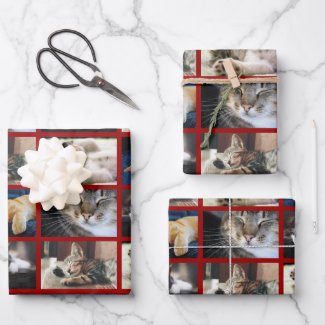 Create Your Own 5 Photo Collage Red Border Wrapping Paper Sheets