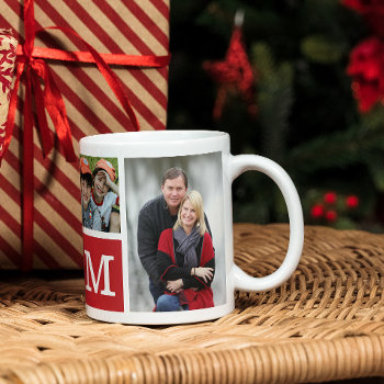 Create Your Own 5 Photo Collage Red Monogrammed    Coffee Mug by InitialsMonogram at Zazzle