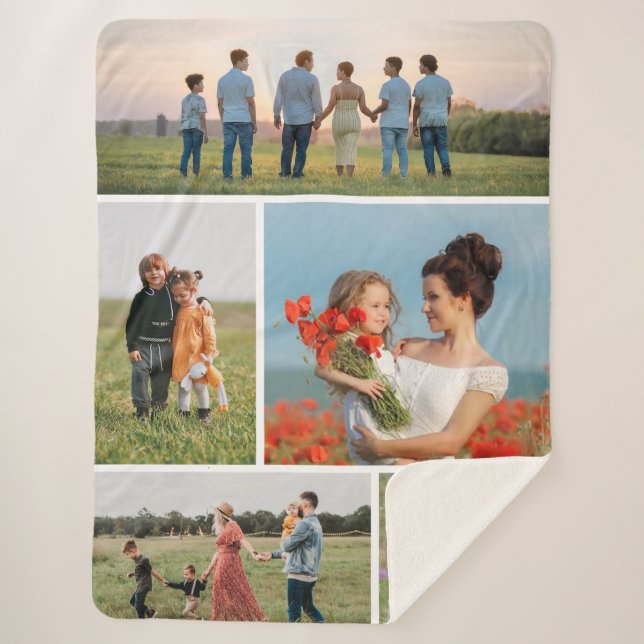 Create Your Own 5 Photo Collage Sherpa Blanket (Front)