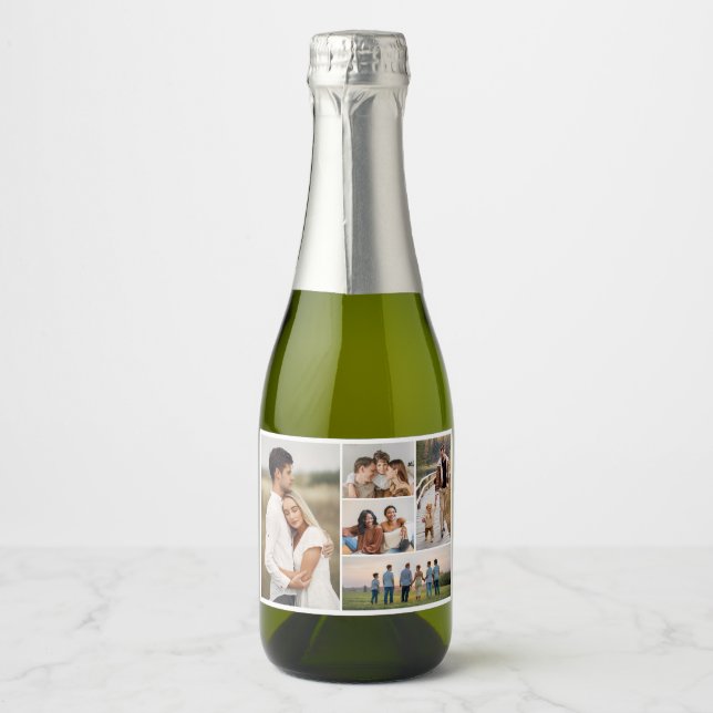 Create Your Own 5 Photo Collage Sparkling Wine Label (Front)
