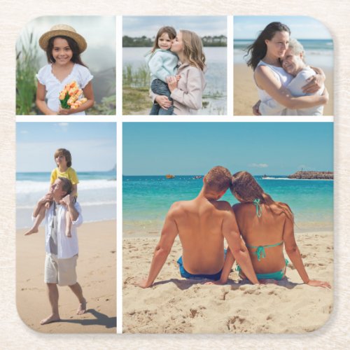 Create Your Own 5 Photo Collage Square Paper Coaster