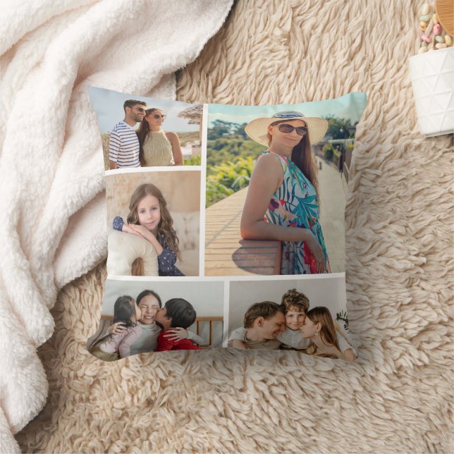 Create Your Own 5 Photo Collage Throw Pillow (Blanket)