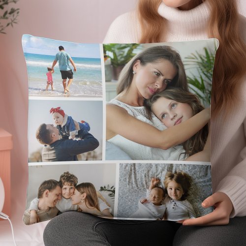 Create Your Own 5 Photo Collage Throw Pillow